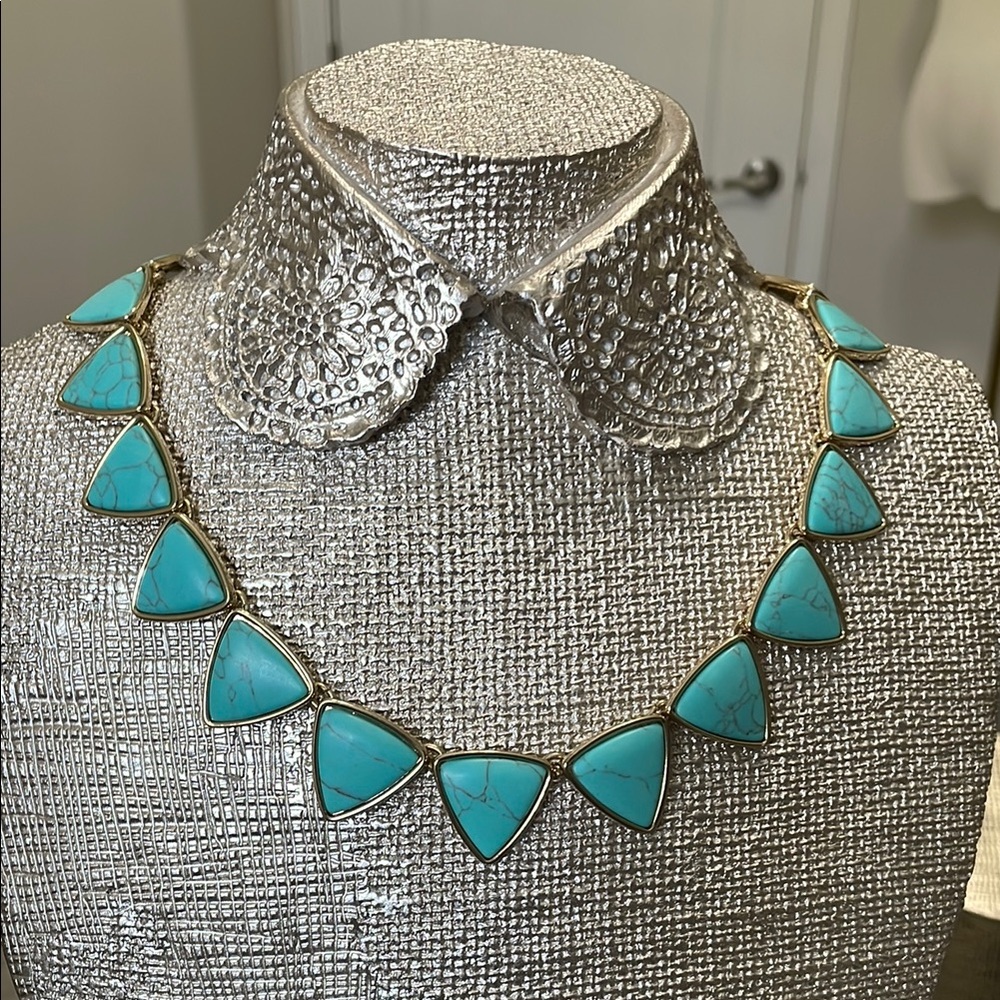 Lauren Ralph Lauren Blue and Gold Geometric Necklace - Picture 1 of 9
